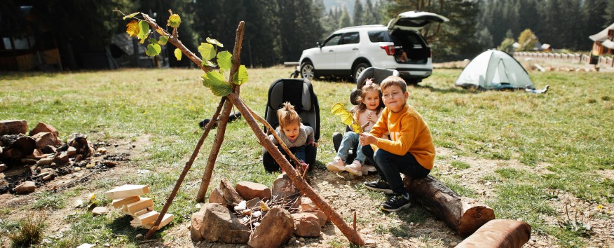 People camping with fire