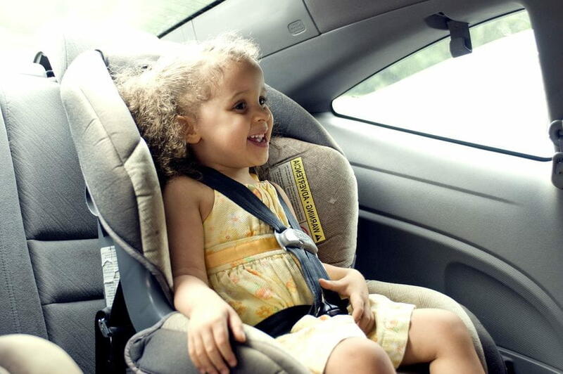 Child in car seat in the back of a car