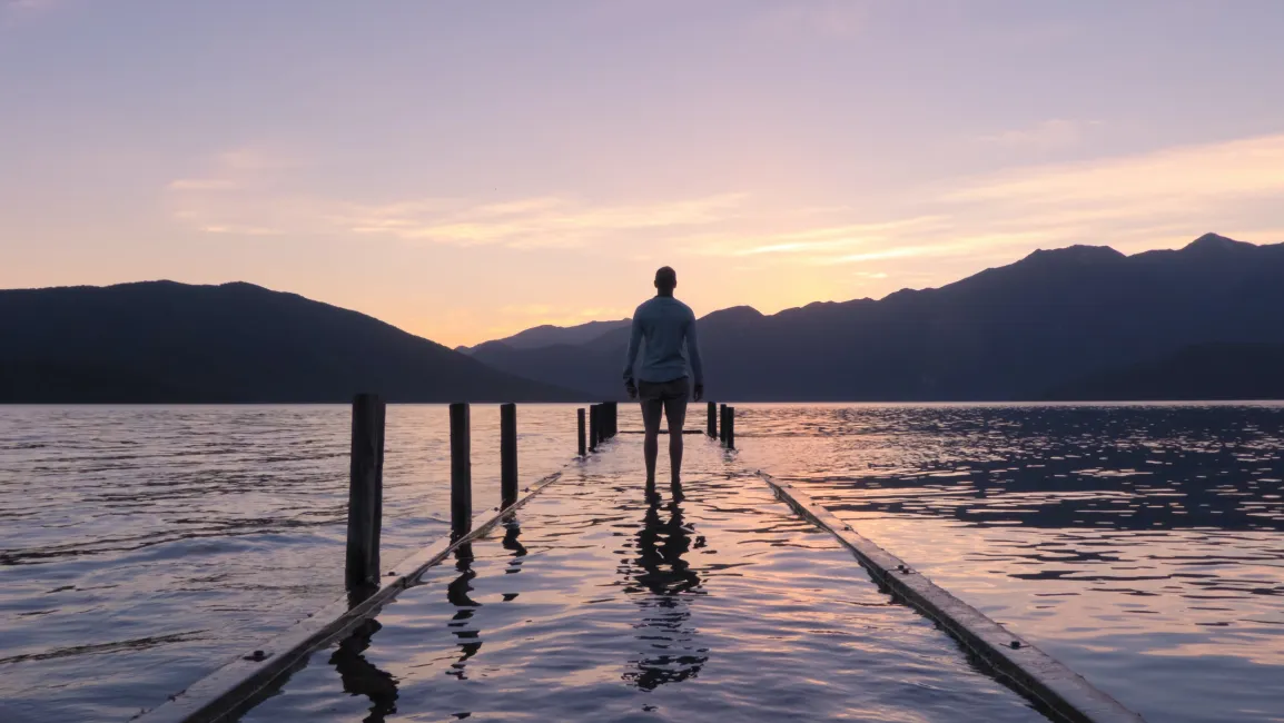 Man walking on the dock